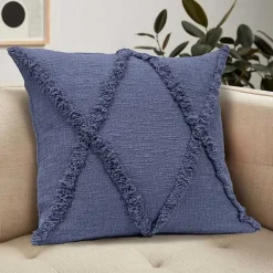 Pillows>Kirklands Home Navy Fringe Diamond Pillow, 18 in. Blue