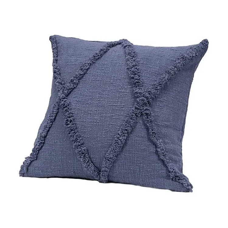 Pillows>Kirklands Home Navy Fringe Diamond Pillow, 18 in. Blue