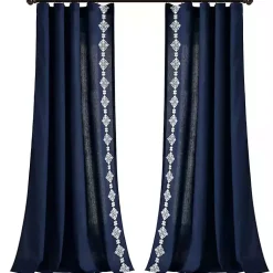 Kirklands Home Navy Geometric Border Curtain Panel, 84 in. Blue
