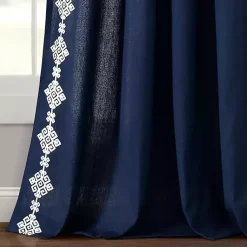 Kirklands Home Navy Geometric Border Curtain Panel, 84 in. Blue