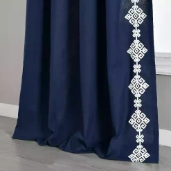 Kirklands Home Navy Geometric Border Curtain Panel, 84 in. Blue