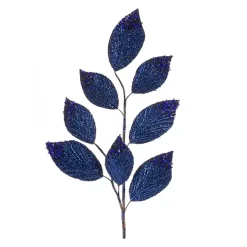 Christmas Arrangements & Garland>Kirklands Home Navy Glitter Leaf Sprays, Set of 6 Blue