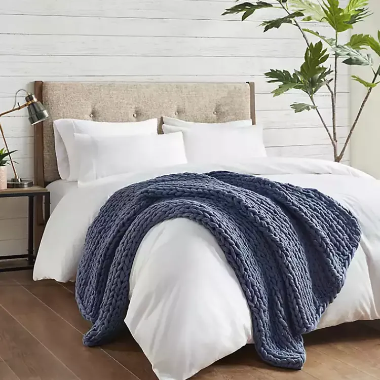 Blankets & Throws>Kirklands Home Navy Hand Made Chunky Double Knit Throw Blanket Blue