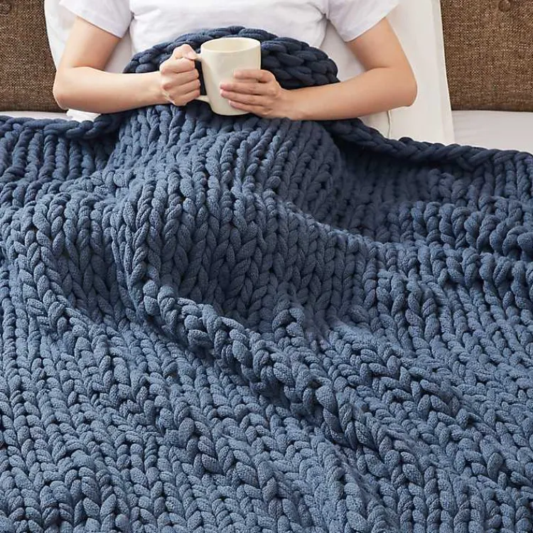 Blankets & Throws>Kirklands Home Navy Hand Made Chunky Double Knit Throw Blanket Blue