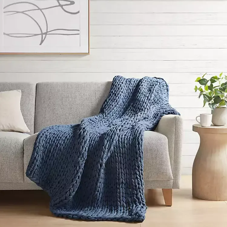 Blankets & Throws>Kirklands Home Navy Hand Made Chunky Double Knit Throw Blanket Blue