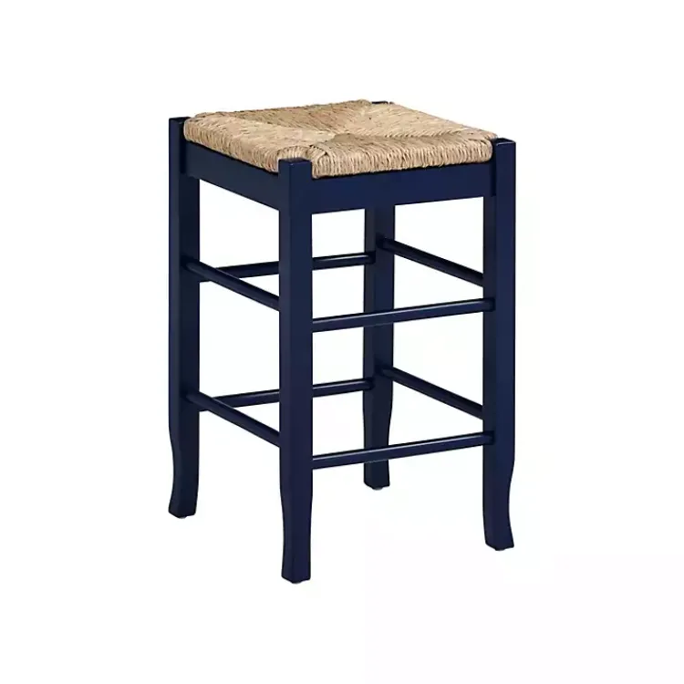Kirklands Home Navy Handwoven Square Wooden Counter Stool Blue Outlet