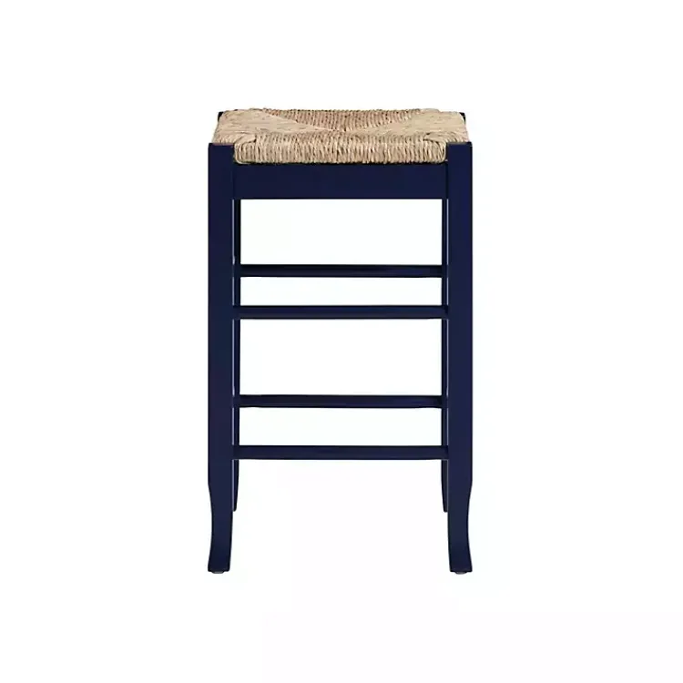 Kirklands Home Navy Handwoven Square Wooden Counter Stool Blue Outlet