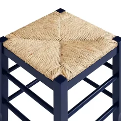 Kirklands Home Navy Handwoven Square Wooden Counter Stool Blue Outlet