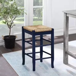Kirklands Home Navy Handwoven Square Wooden Counter Stool Blue Outlet