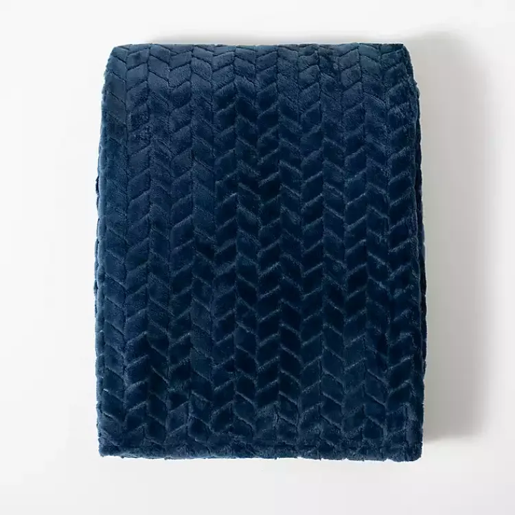 Blankets & Throws>Kirklands Home Navy Heavenly Herringbone Plush Throw Blue
