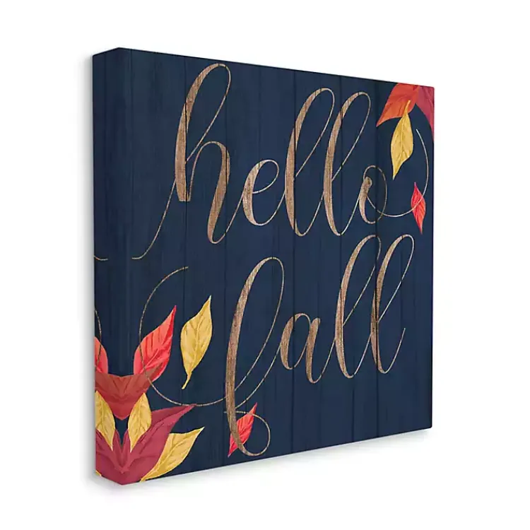 Fall>Kirklands Home Navy Hello Fall Wood Plank Canvas Wall Art