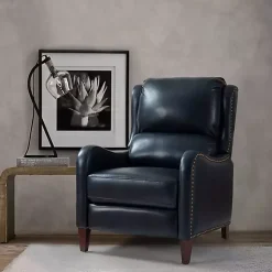 Kirklands Home Navy Leather Nailhead Traditional Recliner Blue Discount