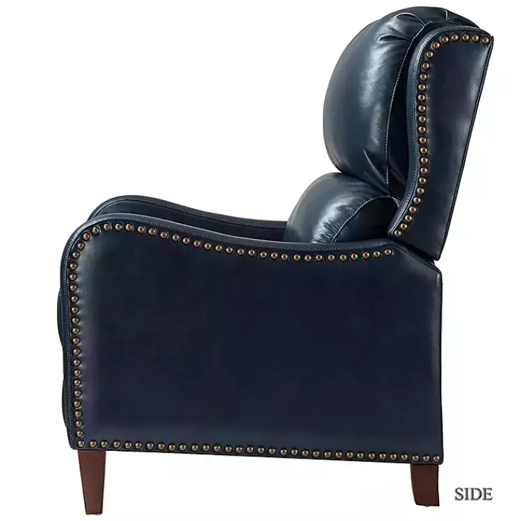 Kirklands Home Navy Leather Nailhead Traditional Recliner Blue Discount