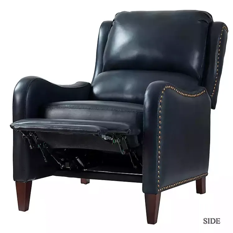 Kirklands Home Navy Leather Nailhead Traditional Recliner Blue Discount