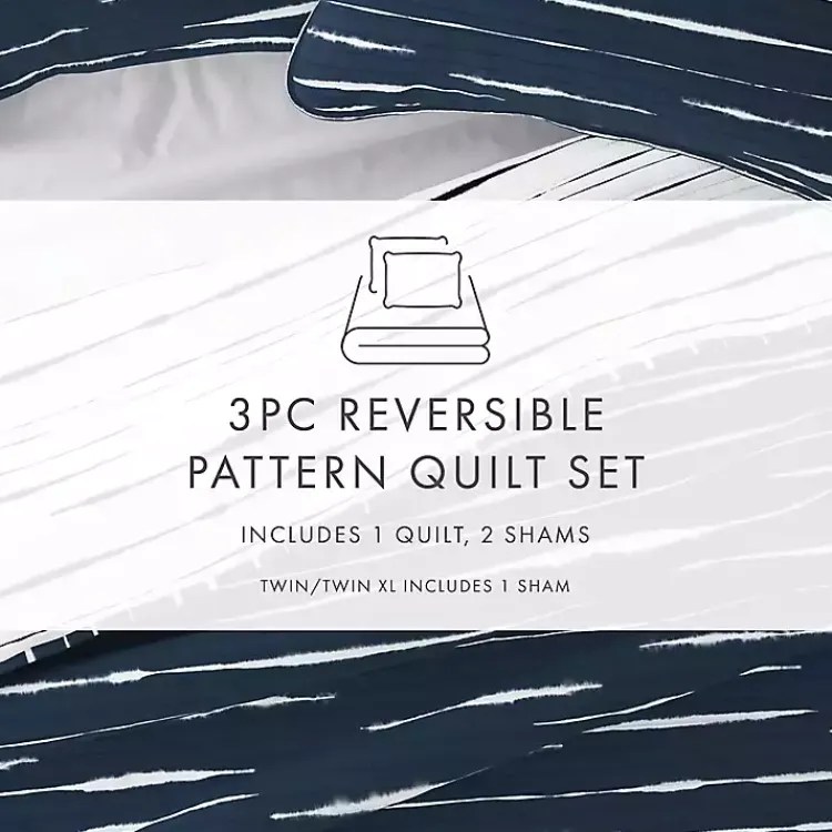Kirklands Home Navy Linear Reversible 3-pc. Queen Quilt Set Discount