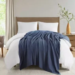 Blankets & Throws>Kirklands Home Navy Liquid Cotton Twin Blanket Blue