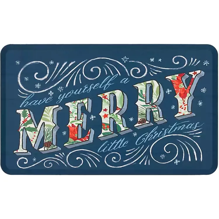 Kirklands Home Navy Merry Little Christmas Kitchen Mat Blue New