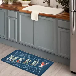 Kirklands Home Navy Merry Little Christmas Kitchen Mat Blue New