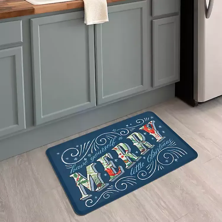 Kirklands Home Navy Merry Little Christmas Kitchen Mat Blue New