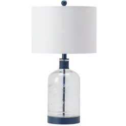 Kirklands Home Navy Metal and Glass Jar Table Lamp White Clearance