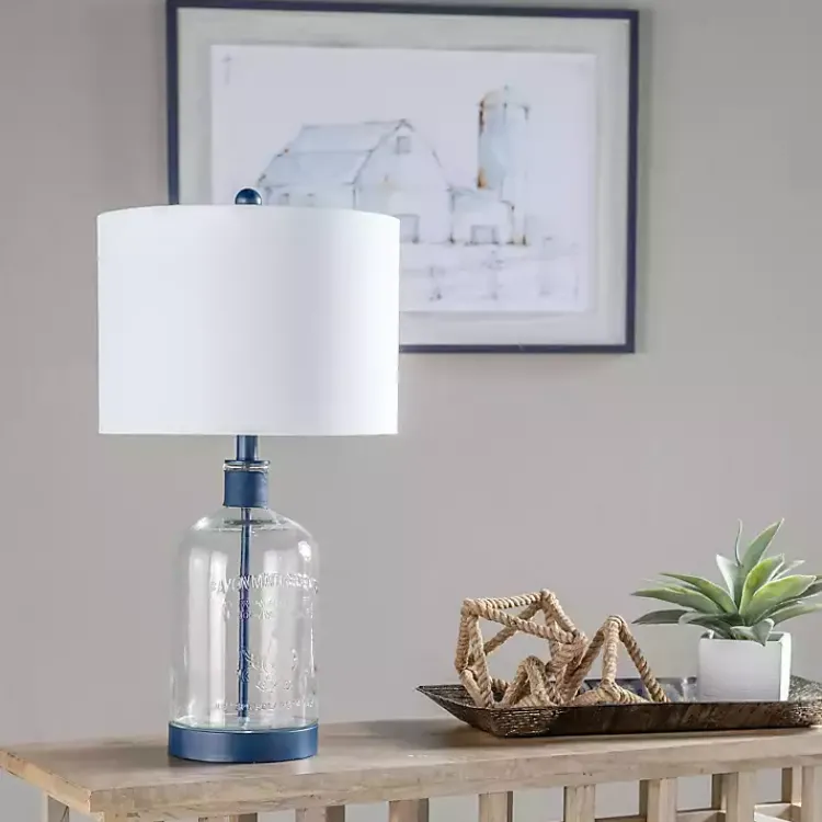Kirklands Home Navy Metal and Glass Jar Table Lamp White Clearance