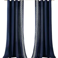 Kirklands Home Navy Modern Square Border Curtain Panel, 84 in. Blue New