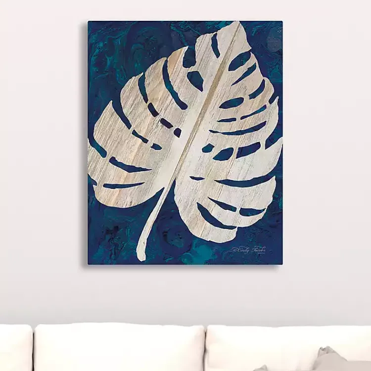 Kirklands Home Navy Monstera Leaf Giclee Canvas Art Print