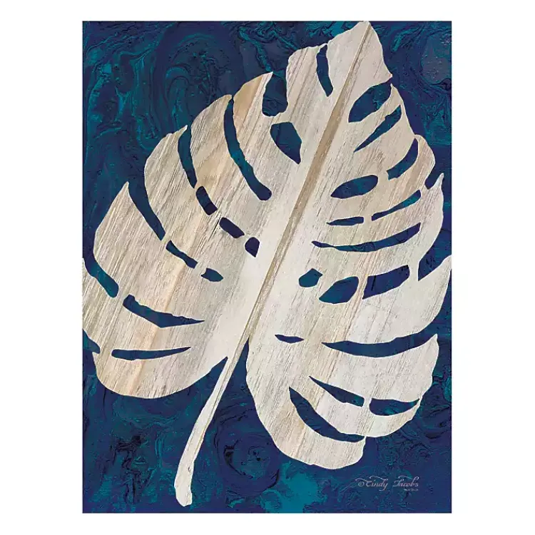 Kirklands Home Navy Monstera Leaf Giclee Canvas Art Print