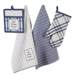 Kirklands Home Navy Plaid Eat Drink Enjoy 4-pc. Dish Towel Set Online