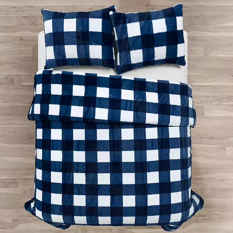 Kirklands Home Navy Plaid Faux Fur 3-pc. King Comforter Set Online