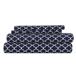 Kirklands Home Navy Quatrefoil 4-pc. King Sheet Set Blue Discount