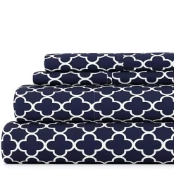 Kirklands Home Navy Quatrefoil 4-pc. Queen Sheet Set Blue Clearance