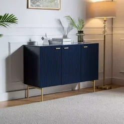 Kirklands Home Navy Ribbed Wood Sideboard Cabinet Blue Discount