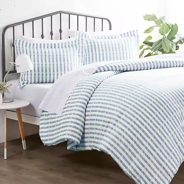 Kirklands Home Navy Rugged Stripes Puffed 3-pc. King Duvet Set Blue New