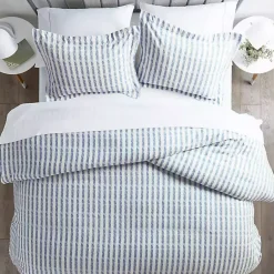 Kirklands Home Navy Rugged Stripes Puffed 3-pc. King Duvet Set Blue New