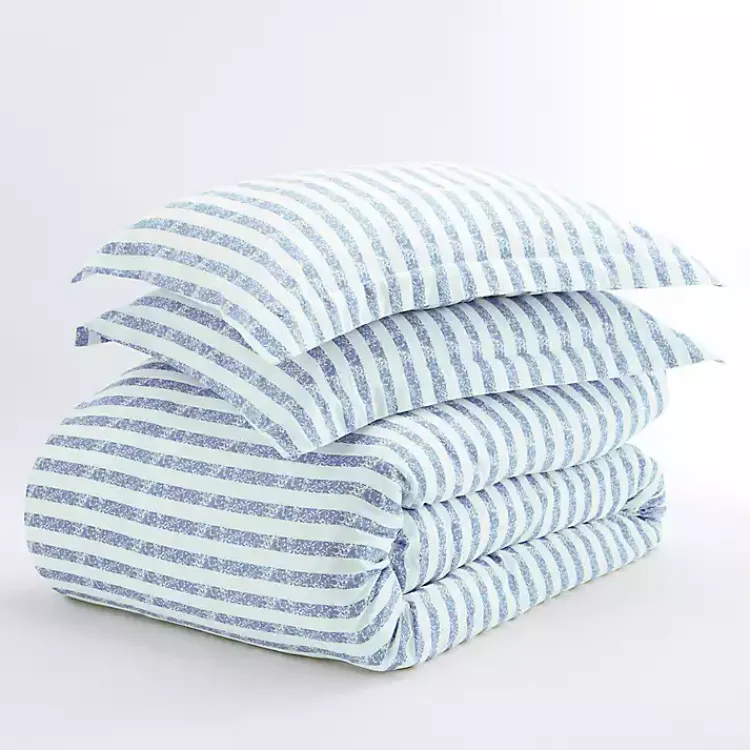 Kirklands Home Navy Rugged Stripes Puffed 3-pc. King Duvet Set Blue New