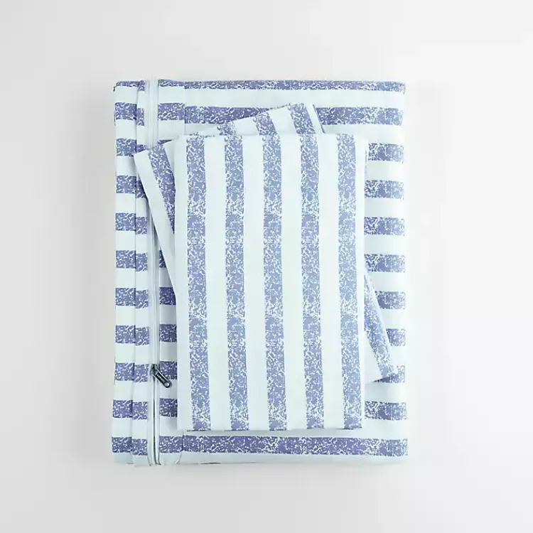 Kirklands Home Navy Rugged Stripes Puffed 3-pc. King Duvet Set Blue New