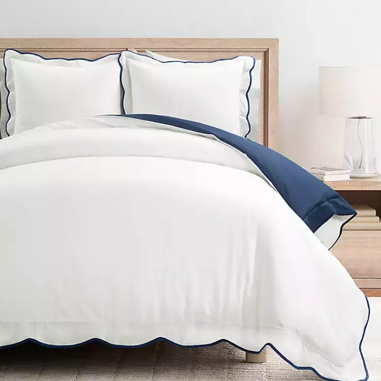 Kirklands Home Navy Scallop Edge 3-pc. Full/Queen Duvet Cover Set Hot