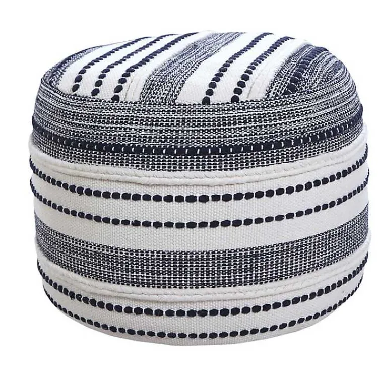 Poufs & Floor Cushions>Kirklands Home Navy Seaside Textured Stripe Pouf