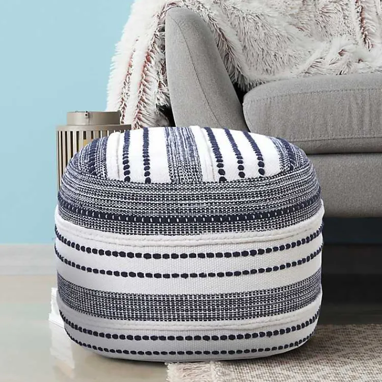 Poufs & Floor Cushions>Kirklands Home Navy Seaside Textured Stripe Pouf