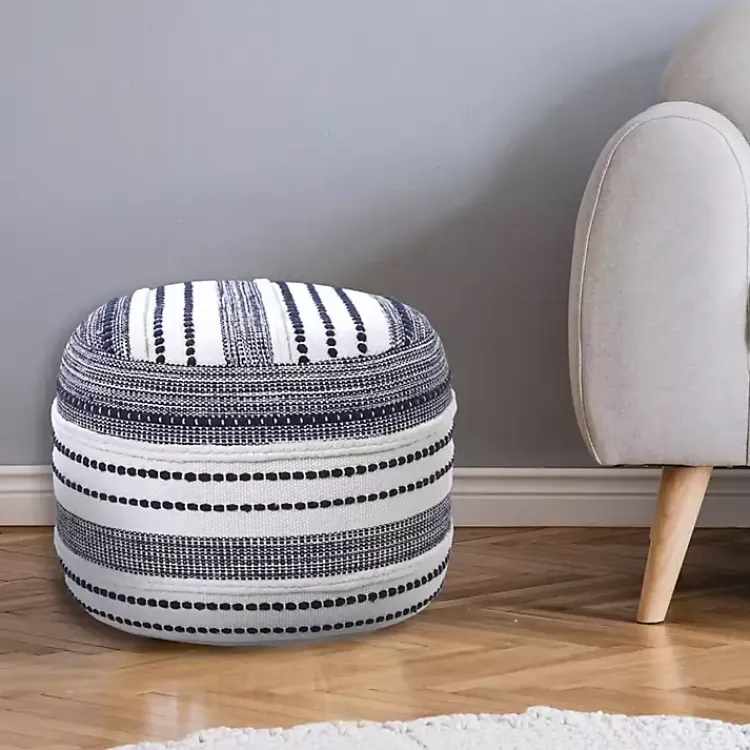 Poufs & Floor Cushions>Kirklands Home Navy Seaside Textured Stripe Pouf