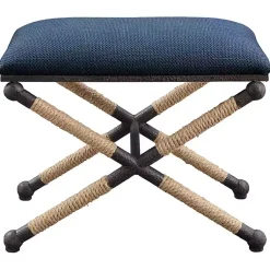 Kirklands Home Navy Seat and Black Metal Ottoman Blue New