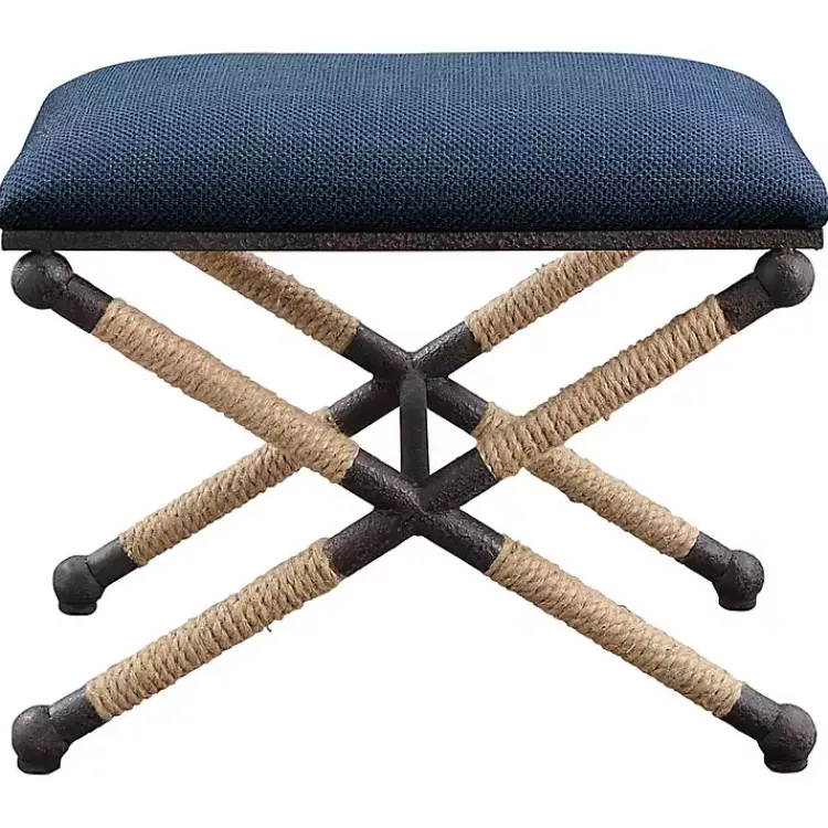 Kirklands Home Navy Seat and Black Metal Ottoman Blue New