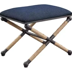 Kirklands Home Navy Seat and Black Metal Ottoman Blue New