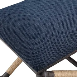 Kirklands Home Navy Seat and Black Metal Ottoman Blue New