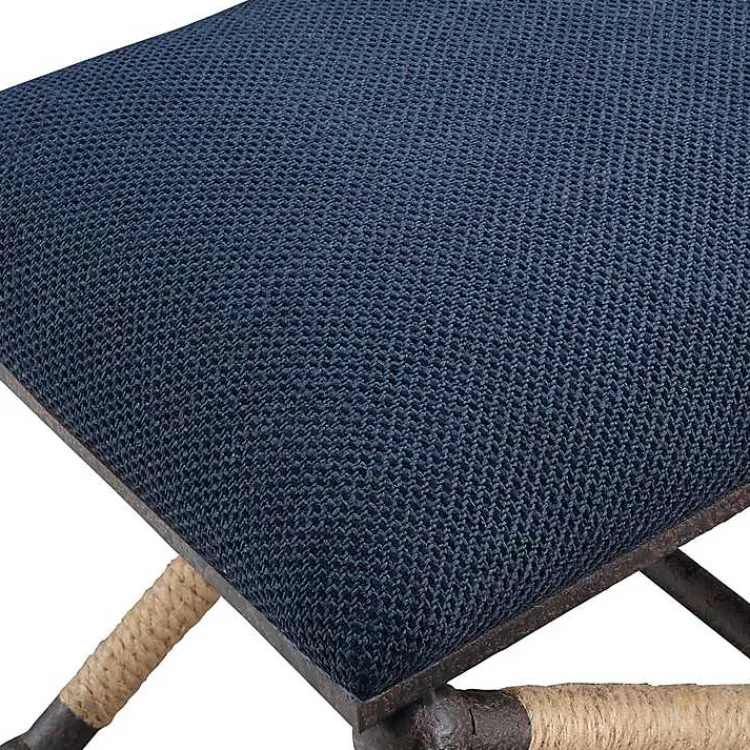 Kirklands Home Navy Seat and Black Metal Ottoman Blue New