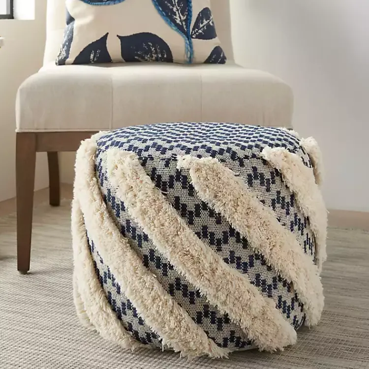 Poufs & Floor Cushions>Kirklands Home Navy Shag Tufted Diagonal Twist Pouf
