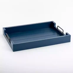 Decorative Trays>Kirklands Home Navy Slatted Wood & Metal Handles Tray Blue