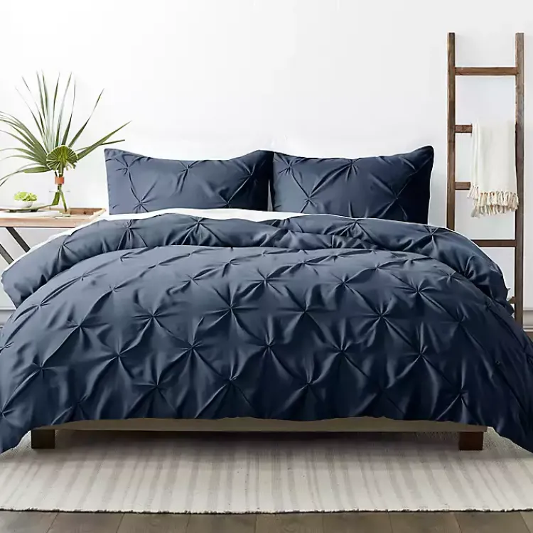 Kirklands Home Navy Soft Pinched 3-pc. Twin Duvet Cover Set Blue New
