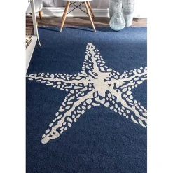 Kirklands Home Navy Starfish Hooked Indoor/Outdoor Area Rug, 7x9 Clearance